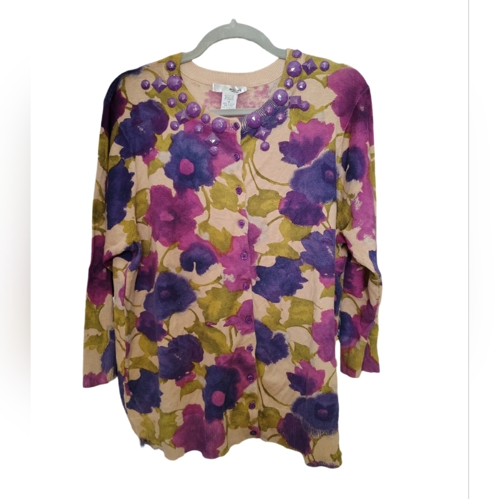 WN NY Floral Button-Up Cardigan 1X